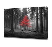 XENIOU Landscape Poster Red leaf trees in the forest artwork, wall decoration Living Room Bedroom Hallway Stairs Decoration(red)-40x60cm Framed
