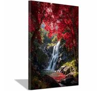 XENIOU landscape poster Red Maple Waterfall views pictures, print canvas poster decor for living room, bathroom canvas art, for Bedroom Home Decoration.(Multicolor)-60x90cm Framed
