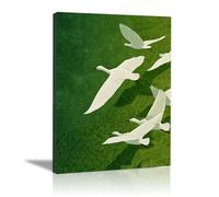 XENIOU Landscape Wall Art Birds flying on the grassland modern canvas wall art, decorative paintings, canvas painting wall art for Home Decor.(green)-40x60cm Framed