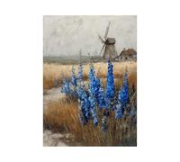 XENIOU Landscape Wall Art Blue flowers on the steppe pictures, print canvas poster decor for living room, bathroom canvas art, for Bedroom Home Decoration.(blue)-40x60cm Unframed