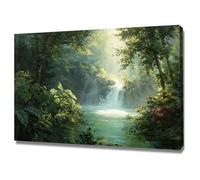 XENIOU Landscape Wall Art Painting of a stream in the forest modern canvas wall art, decorative paintings, canvas painting wall art for Home Decor.(green)-80x120cm Framed
