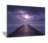 XENIOU Landscape Wall Pictures The light moon is the lone bird trestle bridge pictures, print canvas poster decor for living room, bathroom Bedroom Home Decoration.(Multicolor)-70x100cm Framed