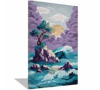 XENIOU Landscape Wall Pictures The Waves are lonely and the sunset is set modern canvas wall art, decorative paintings, canvas painting wall art for Home Decor.(Multicolor)-40x60cm Framed
