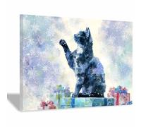 XENIOU Modern holiday canvas Christma cats snows scene prints for walls, decorative paintings for Living Room Bedroom Home Decoration(Multicolor)-20x30cm Framed