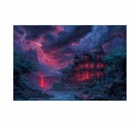 XENIOU retro halloween decor Haunted House, Lightning & Forests prints for walls, decorative paintings for Living Room Bedroom Home Decoration(blue)-80x120cm Unframed