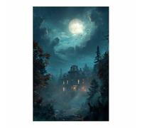 XENIOU retro halloween Haunted House, big Moon, Spooky Forests prints for walls, canvas wall art for Living Room Bedroom Bathroom Home Office Wall Decoration(ash)-40x60cm Unframed