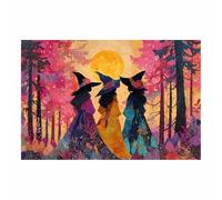 XENIOU retro halloween Witches by Moon in Enchanted Forests prints for walls, canvas wall art for Living Room Bedroom Bathroom Home Office Wall Decoration(orange)-20x30cm Unframed