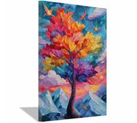 XENIOU Tree Canvas Wall Art Vibrants Tree Origami Birds art prints, decorative paintings, for Living Room Bedroom Office Home Wall Decor.(Multicolor)-60x90cm Framed