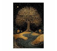 XENIOU Tree Wall Art Golden Tree Stars River Celestial Wall Art canvas painting wall art, Living Room Bedroom Hallway Stairs Decoration.(yellow)-20x30cm Unframed