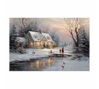 XENIOU Vintage Christmas wall art snows House Cardinals parent-child painting modern canvas wall art, decorative paintings, canvas painting wall art for Home Decor.(Multicolor)-70x100cm Unframed
