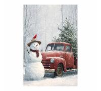 XENIOU Vintage Christmas wall art snowsman Red Truck Snows day modern canvas wall art, artwork, for Living Room Bedroom Home Decoration.(Multicolor)-60x90cm Unframed