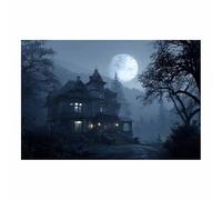 XENIOU vintage halloween Haunted House, Witch & Full Moon prints for walls, canvas wall art for Living Room Bedroom Bathroom Home Office Wall Decoration(black)-60x90cm Unframed