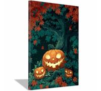 XENIOU vintage halloween Spooky Jack - O - Lanterns in Foliage prints for walls, canvas wall art for Living Room Bedroom Bathroom Home Office Wall Decoration(orange)-40x60cm Framed
