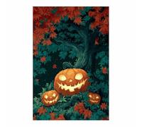 XENIOU vintage halloween Spooky Jack - O - Lanterns in Foliage prints for walls, canvas wall art for Living Room Bedroom Bathroom Home Office Wall Decoration(orange)-20x30cm Unframed