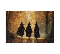 XENIOU vintage halloween Three Witches in Autumn Forests prints for walls, canvas wall art for Living Room Bedroom Bathroom Home Office Wall Decoration(black)-60x90cm Unframed