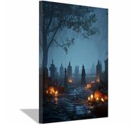XENIOU vintage halloween wall art Witch in Graveyard, Jack - O - Lanterns prints for walls, decorative paintings for Living Room Bedroom Home Decoration(black)-70x100cm Framed