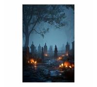 XENIOU vintage halloween wall art Witch in Graveyard, Jack - O - Lanterns prints for walls, decorative paintings for Living Room Bedroom Home Decoration(black)-70x100cm Unframed