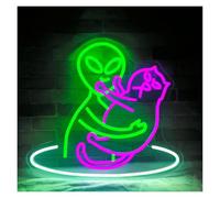 XENITE Hanging Art Neon Signs Alien Neon Sign Cute Cat LED Light Dimmable USB Powered for Game Room Bedroom Party Man Cave Club Birthday Decor 33cmx36cm