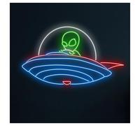 XENITE Hanging Art Neon Signs Alien UFO Neon Sign Spaceship LED Light Dimmable for Bedroom Man Cave Birthday Game Room Party Wall Decor 55cm