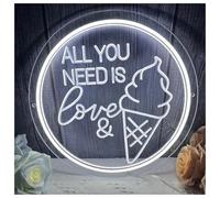 XENITE Hanging Art Neon Signs All You Need is Love and Ice Cream Neon Sign, USB Light Up Sign, Food Shop Neon Art,Ice Cream Bar Decor 40cmx40cm