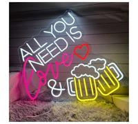 XENITE Hanging Art Neon Signs All You Need is Love & Beer Neon Sign Beer Mug Neon Lights Night Light for Bar Club Pub Home Wall Decor 45cmx49cm(A)