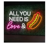 XENITE Hanging Art Neon Signs All You Need is Love Hot Dog Neon Sign, Fast Food Truck Neon Light for Street Food Shop Wall Decor Open Sign 25cmx45cm