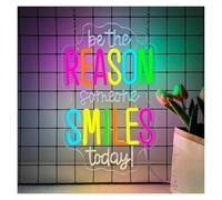 XENITE Hanging Art Neon Signs Be The Reason Someone Smiles Today Neon Sign Inspirational Dimmable USB for Classroom Office Room Wall Decor 40х25cm