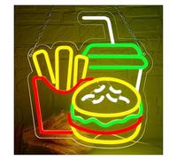 XENITE Hanging Art Neon Signs Burger Neon Signs USB Powered Hamburger Shop Neon Lights Suitable for Restaurants Decor Business Open Neon Lights 32cmx35cm(A)
