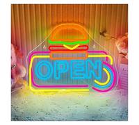 XENITE Hanging Art Neon Signs Burger Neon Signs USB Powered Hamburger Shop Neon Lights Suitable for Restaurants Decor Business Open Neon Lights 32cmx35cm(B)