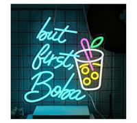 XENITE Hanging Art Neon Signs But First Boba Neon Sign Bubble Tea Cup LED Light Milk Tea Dimmable for Restaurant Coffee Dessert Shop Party Decor 32cmx37.4cm