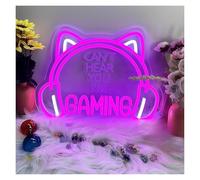 XENITE Hanging Art Neon Signs Cat Headphone Neon Sign Can't Hear You I'm Gaming LED Light USB Powered for Bedroom Living Room Game Room Atmosphere Decor 39.5cmx29cm