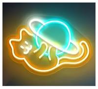XENITE Hanging Art Neon Signs Cat Planet Neon Sign Light for Kid Room Bedroom Party Bar Club Home Pet Shop Wall Decor Dimmable USB Powered Lamp(B,35cm)