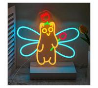 XENITE Hanging Art Neon Signs Cat Wings Flowers Neon Sign USB Dimmable LED Light for Drink Bar Man Cave Bedroom Hotel Shop Garage Game Room Party Wall Decor 15.2inx12.9in