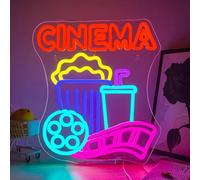 XENITE Hanging Art Neon Signs Cinema Popcorn Paper Box Drink Neon Sign Cine for Wall Decor Movie Film Room Home Dimmable USB Powered 36.5x32.5cm