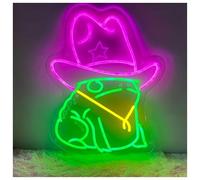 XENITE Hanging Art Neon Signs Cowboy Frog Hat Neon Wall Light Decor, Frog In Cowboy Hat Sign, Cowboy Man Cave Decor 38cm(A)