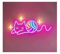 XENITE Hanging Art Neon Signs Cute Cat Neon Sign Yarn Cat Pet Shop Wall Art Decor Animal for Kids Nursery Wall Hanging Decorative Lamps 46cm(A)
