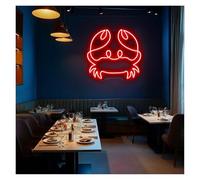 XENITE Hanging Art Neon Signs Cute Crab Neon Lights Suitable for Seafood Restaurant Cafe Studio Wall Decor 34cmx38cm(A)