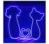 XENITE Hanging Art Neon Signs Dog and Cat Neon Lights Adjustable Brightness Suitable for Pet Room Bedroom Wall Decor 38cmx43cm(A)