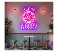 XENITE Hanging Art Neon Signs Donut Worry Neon Lights Suitable for Bakery Dessert Shop Bedroom Wall Aesthetic Decor 35cmx48cm(C)