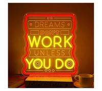 XENITE Hanging Art Neon Signs Dreams Don't Work Unless You DO Neon Sign USB Dimmable LED Light for Room Classroom School Office Library Gym Home Decor 32.5cmx36cm