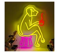 XENITE Hanging Art Neon Signs Drinking Coffee Dog Neon Sign USB Dimmable LED Light for Bedroom Gameroom Living Room Birthday Party Business Wall Decor 17.13inx11.8in