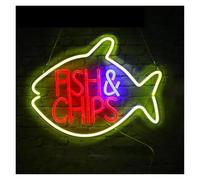 XENITE Hanging Art Neon Signs Fish and Chips Neon Sign Lights Animal Logo Decor Display Signs Hanging 42cmx32cm
