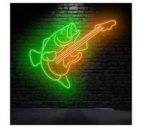 XENITE Hanging Art Neon Signs Fish Playing Guitar Neon Sign Music Led Light Musical Wall Art Home Gameroom Bedroom Bar Livingroom Birthday Party Decoration 55cm