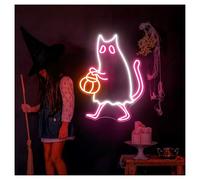 XENITE Hanging Art Neon Signs Funny Ghost Cat Neon Sign with Adjustable Brightness Suitable for Bedroom Party Decor 35cmx47cm(D)