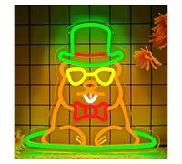 XENITE Hanging Art Neon Signs Gentleman Groundhog Neon Sign for Wall Decor LED Light Dimmable for Kids Room Bedroom Birthday Party Decor USB Powered Lamp 31.5cmx31cm