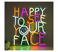 XENITE Hanging Art Neon Signs Happy to See Your Face Neon Sign for Classroom Bedroom Wedding Party Decor Aesthetics Draw 36x32cm