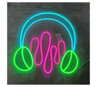 XENITE Hanging Art Neon Signs Headphones Neon Light USB Dimmable Sign Wall Decoration for Sound Engineer Bedroom Gameroom Party 35.5x34.5cm