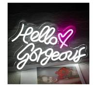 XENITE Hanging Art Neon Signs Hello Gorgeous Neon Sign Letter LED Light Wedding Home Room Bedroom Decoration USB Powered Wall Lamp Illuminated 42cmx25.5cm(White)