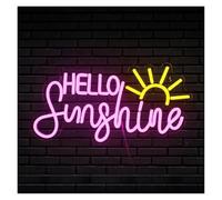 XENITE Hanging Art Neon Signs Hello Sunshine Neon Sign Sunrise Light Room Decoration USB for Bedroom Livingroom Summer Windows Party Wall Lamp 42cm×22cm