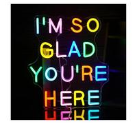 XENITE Hanging Art Neon Signs I'm So Glad You're Here Neon Sign Dimmable LED Light for Kids Room Welcome Classroom Home Wall Art Decor 37cmx32cm